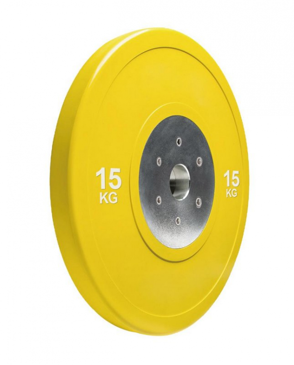 Anilha olímpica de poliuretano Bumper Plate amarela 15kg 10100415
