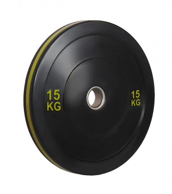 Anilha olímpica de ferro fundido Bumper Plate com anel amarelo 15kg 10100515
