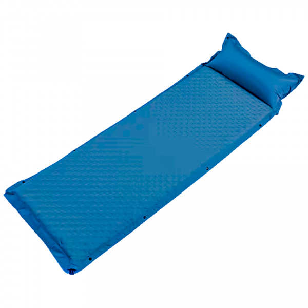 Colchonete Solteiro Camping Auto Inflável c/ Travesseiro Isolante Térmico Colchão Camping 190*67cm Aventura Ar Livre Cor Azul/Verde WCT FITNESS