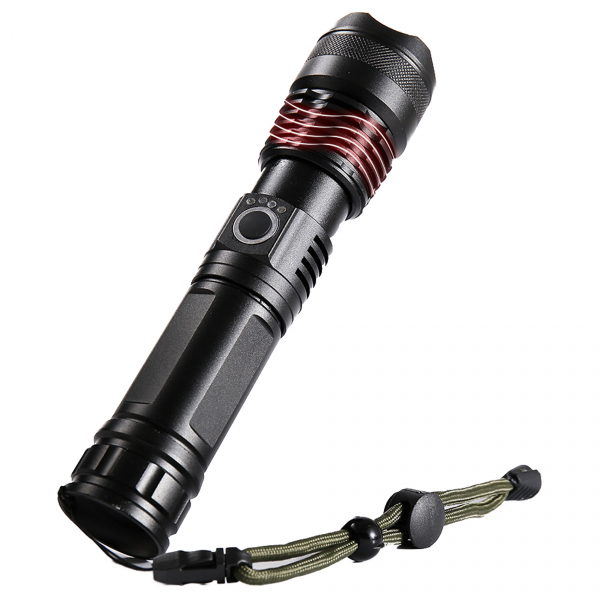 Lanterna Super LED Zoom Recarregável USB Portátil Preta WCT