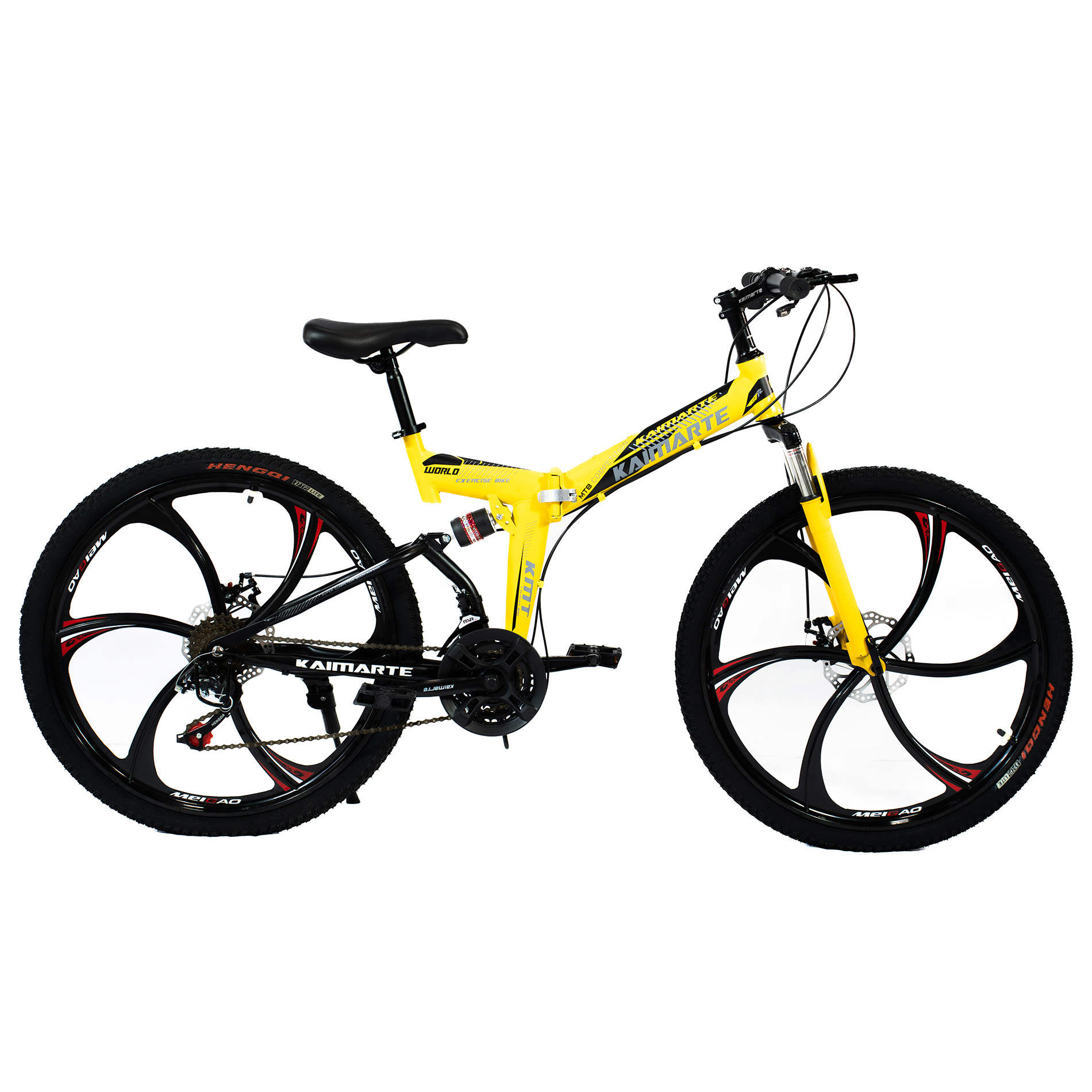 Bicicleta Aro 26 Freio Disco Bike Dobrável Amarela EasyFold 21 Marchas Roda Magnésio WCT Fitness