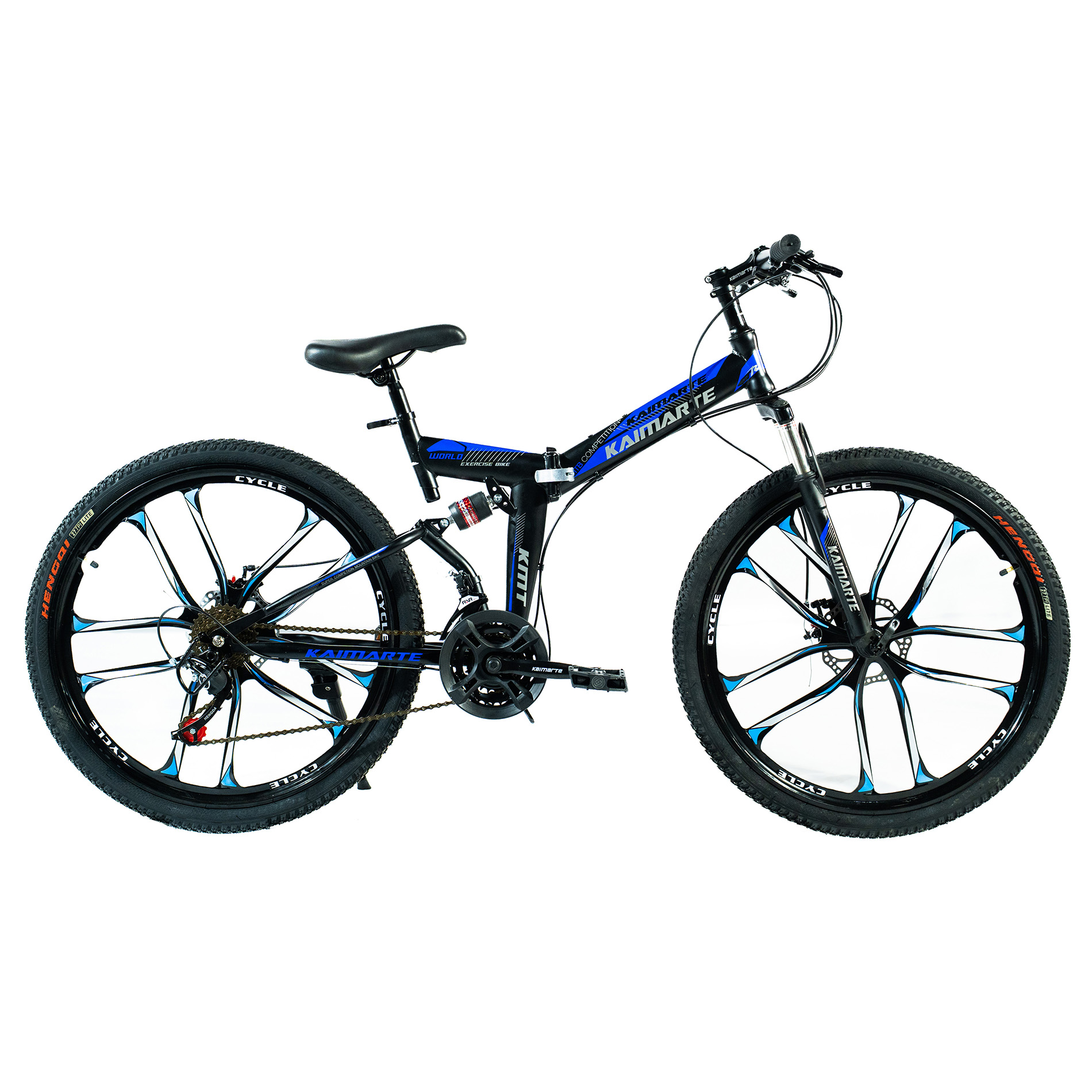 Bicicleta Aro 26 Freio Disco Bike Dobrável Azul Preto EasyFold 21 Marchas Roda Magnésio WCT Fitness