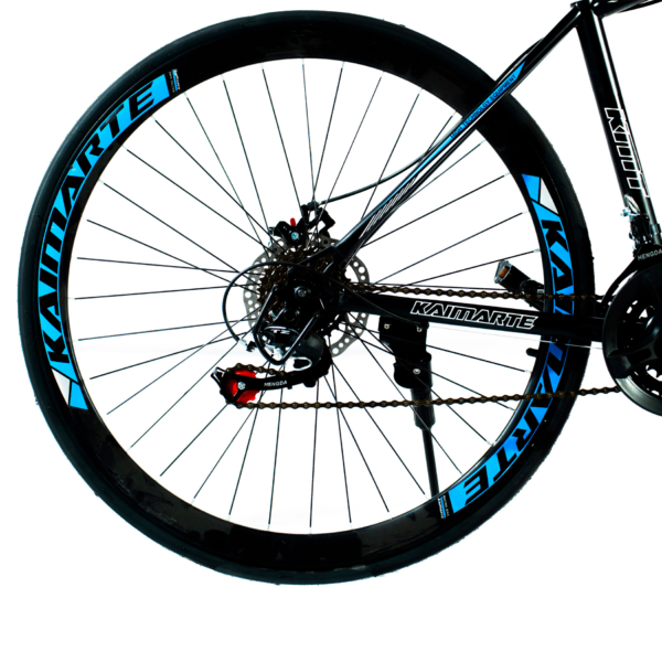 Bicicleta Speed Sprint Aro 700 Bike 21 Vel Marchas Freio a Disco Quadro Aço Carbono Leve Resistente Cor Preto/Azul - WCT FITNESS - Imagem 3
